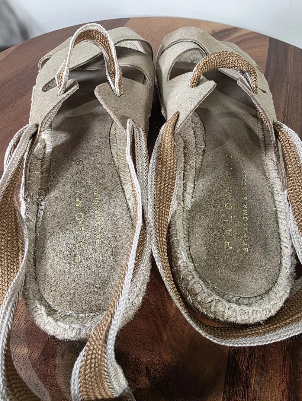 Palomitas Paloma Barcelo Aintza Suede Ribbon Wrap Espadrille Sandals Size 41